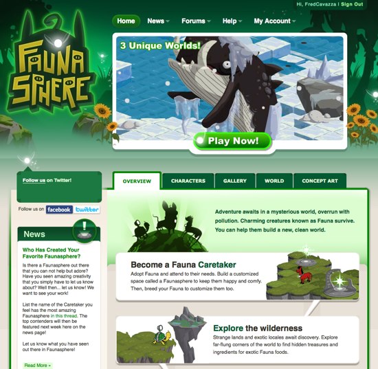 La page d'accueil de Faunasphere