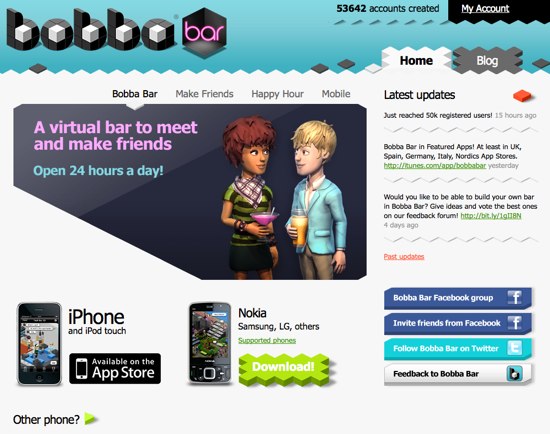 La page d'accueil de Bobba Bar