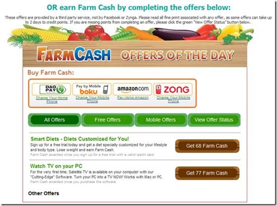 Publicités douteuses sur Farmville