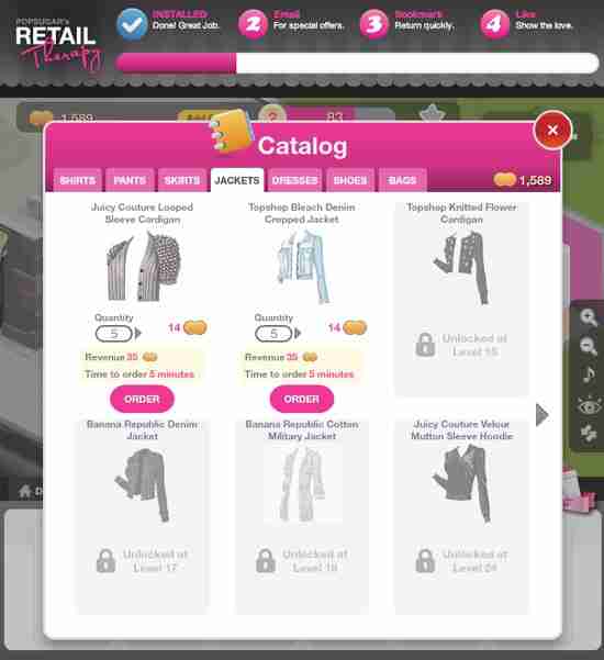 Commande de produits dans Retail Therapy
